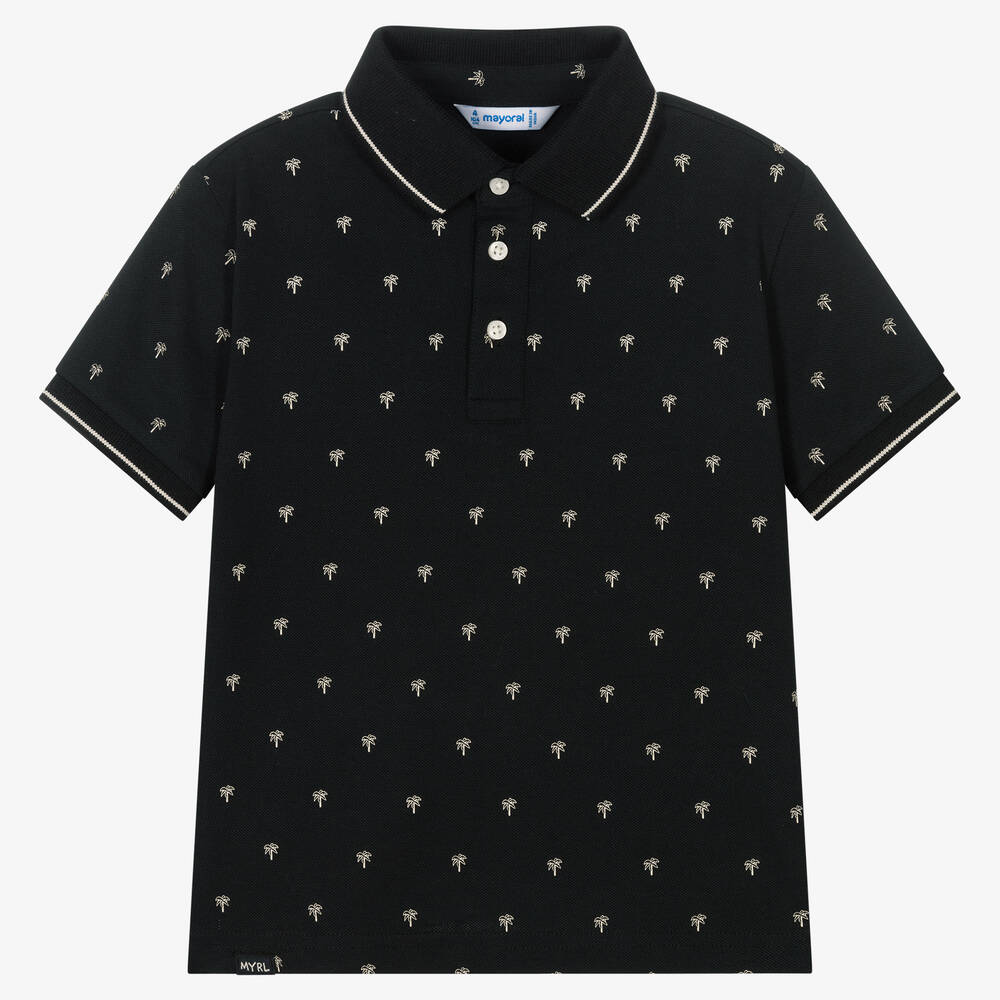 Mayoral - Boys Black Cotton Polo Shirt | Childrensalon