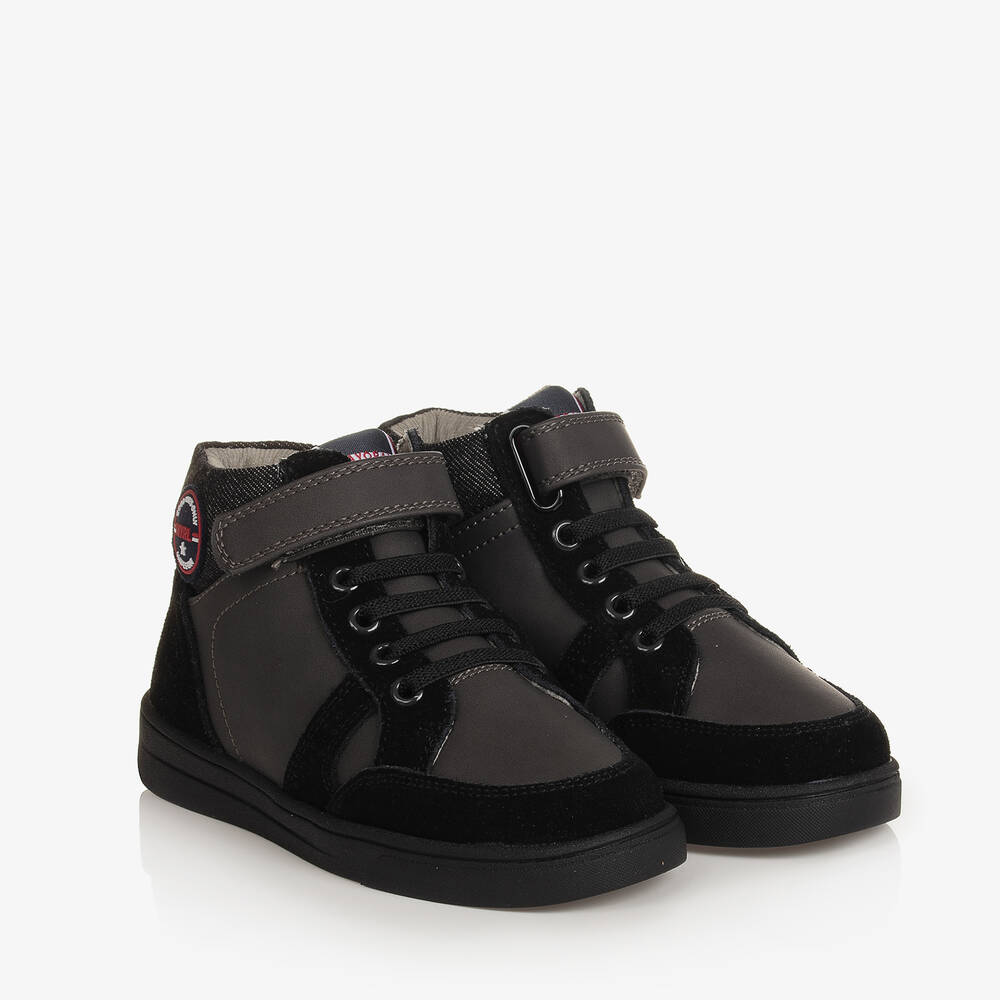 Mayoral - Boys Black Faux Leather High-Top Trainers | Childrensalon
