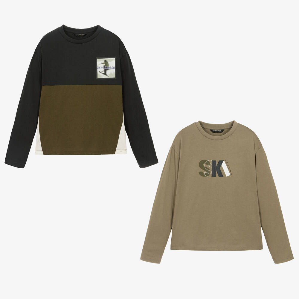 Mayoral Nukutavake-Boys Black & Green Cotton Tops (2 Pack) | Childrensalon Outlet