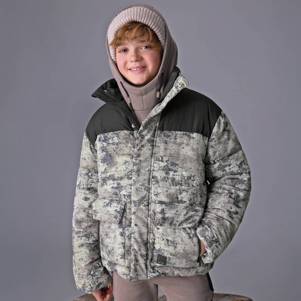 Mayoral Nukutavake-Boys Black & Grey Camoflage-Style Padded Jacket | Childrensalon Outlet