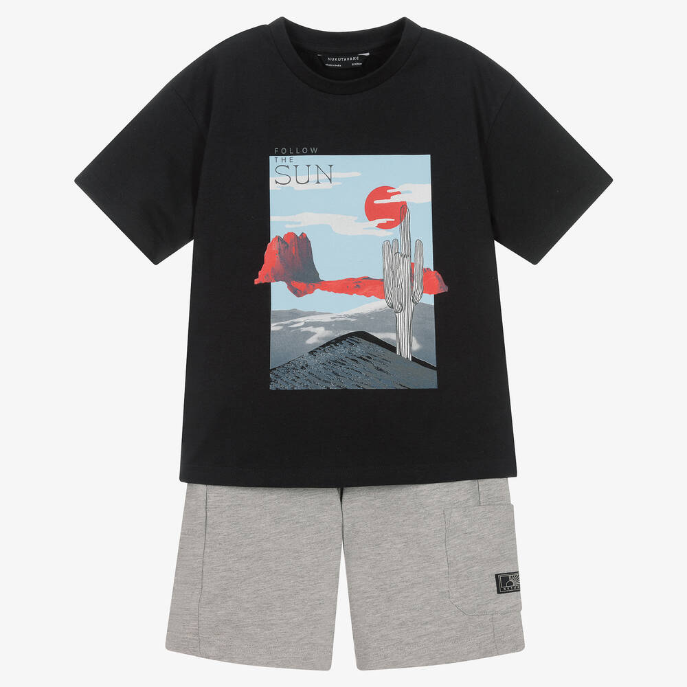 Mayoral - Boys Black & Grey Cotton Shorts Set | Childrensalon