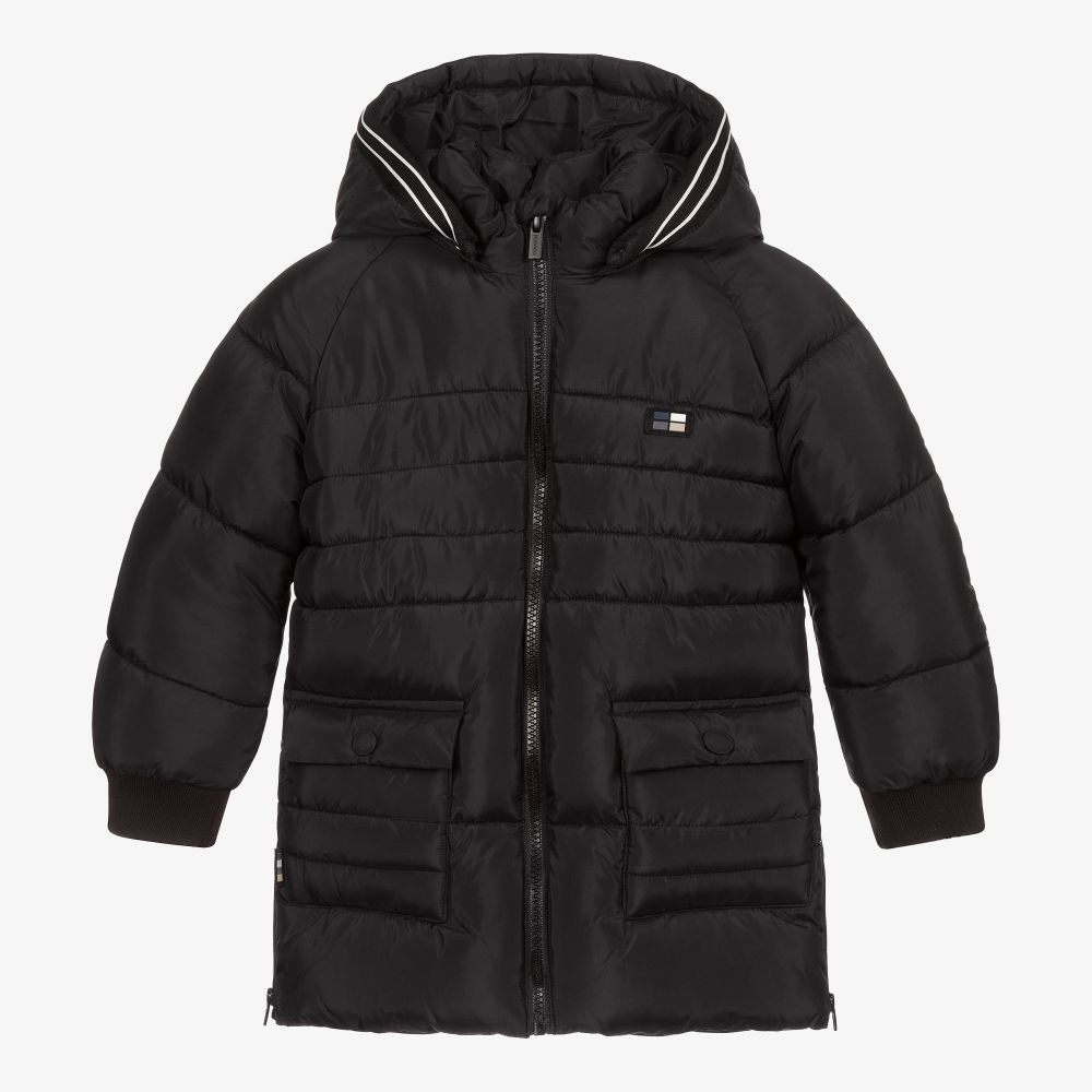 Mayoral - Boys Black Hooded Puffer Coat | Childrensalon