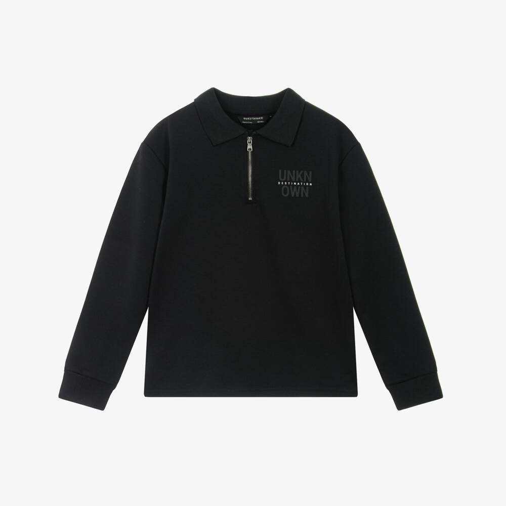 Mayoral Nukutavake-Boys Black Zip-Up Jersey Polo | Childrensalon Outlet