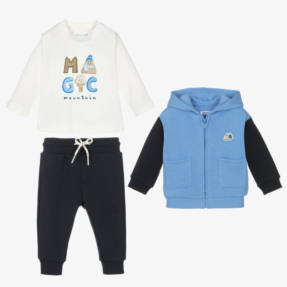 Mayoral-Boys Blue Bear Hoodie Set | Childrensalon Outlet