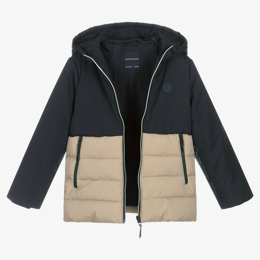Mayoral Nukutavake-Boys Blue & Beige Padded Hooded Jacket | Childrensalon Outlet