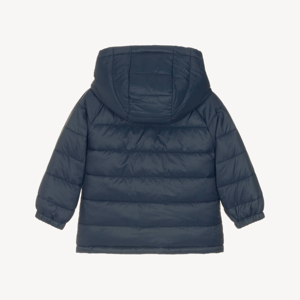 Mayoral-Boys Blue & Beige Reversible Hooded Jacket with Teddy Bears | Childrensalon Outlet