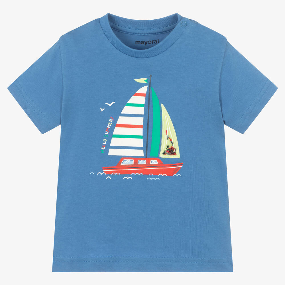Mayoral - Boys Blue Boat Cotton T-Shirt | Childrensalon