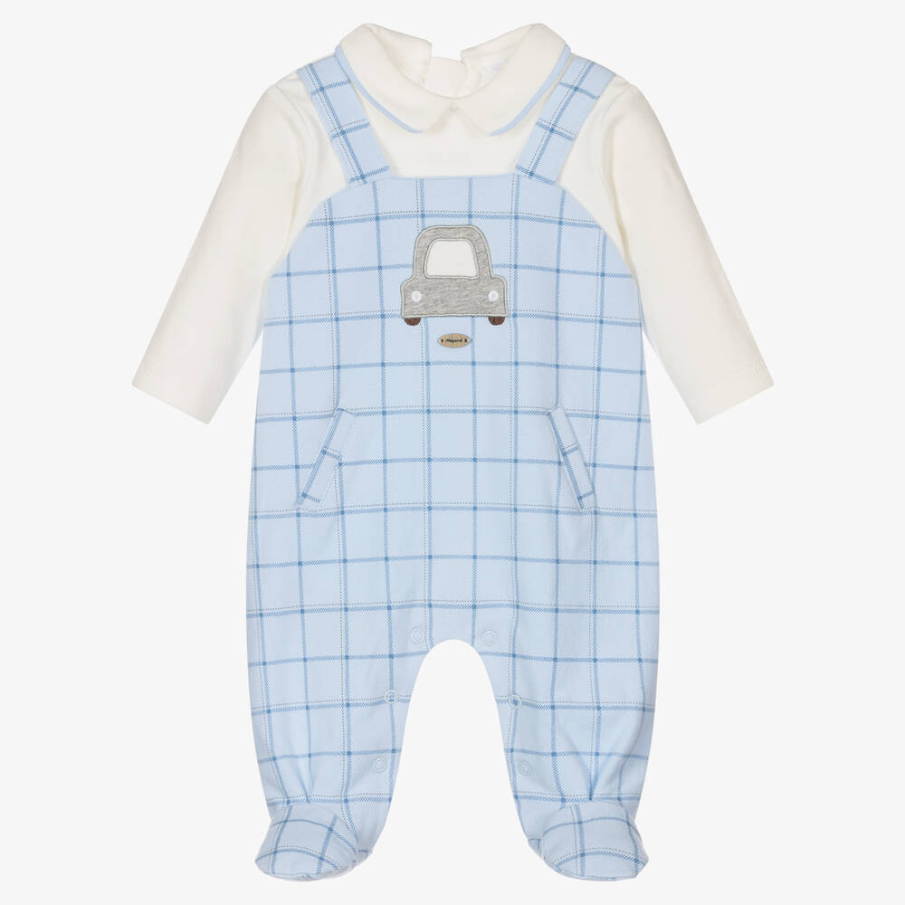 Mayoral Newborn - Boys Blue Check Babysuit  | Childrensalon