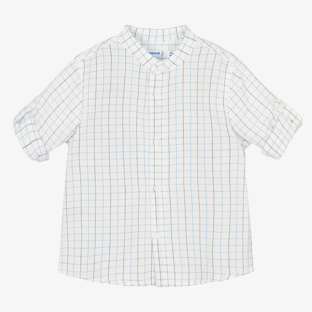 Mayoral-Рубашка из хлопка и льна в голубую клетку | Childrensalon Outlet