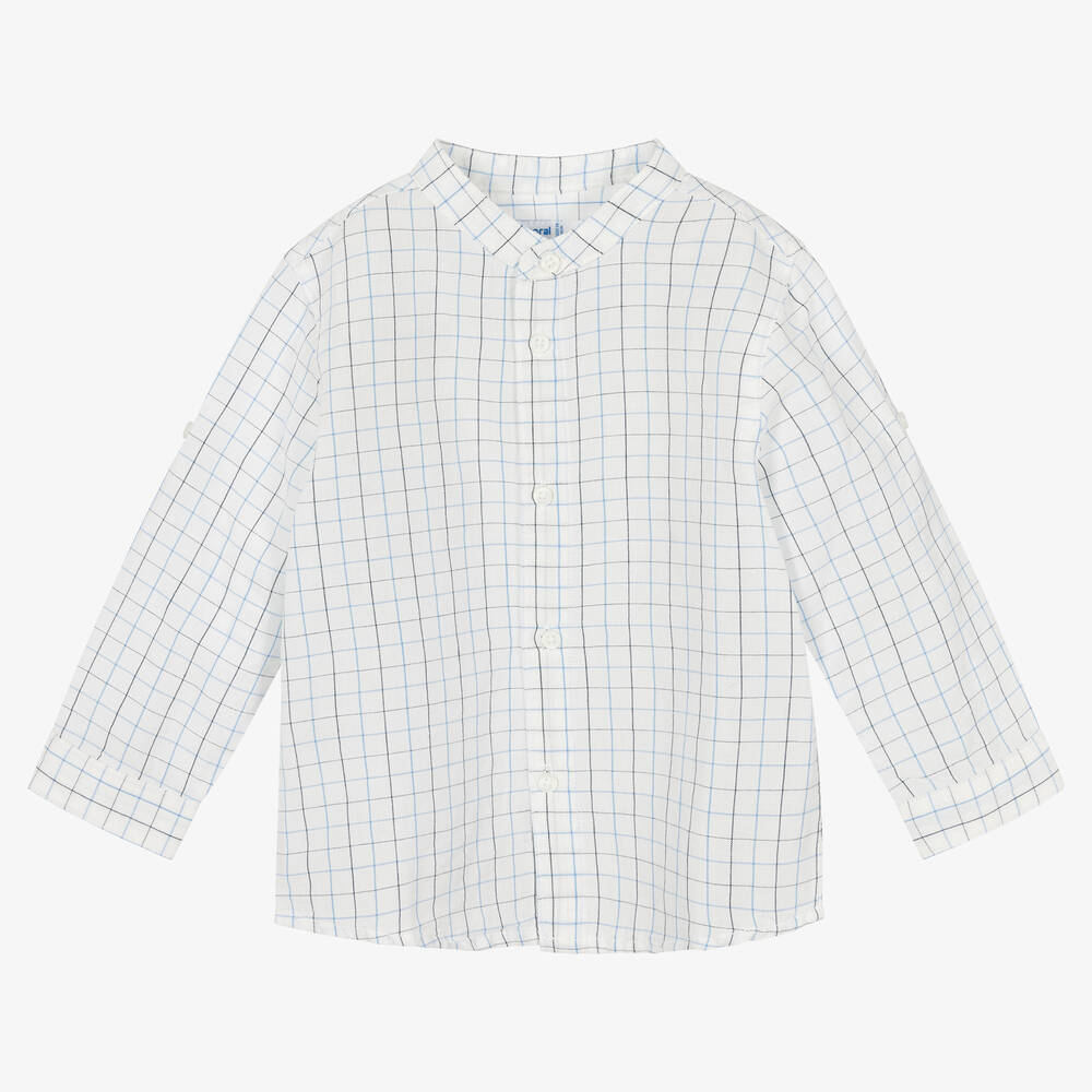 Mayoral - Chemise bleue en coton et lin | Childrensalon