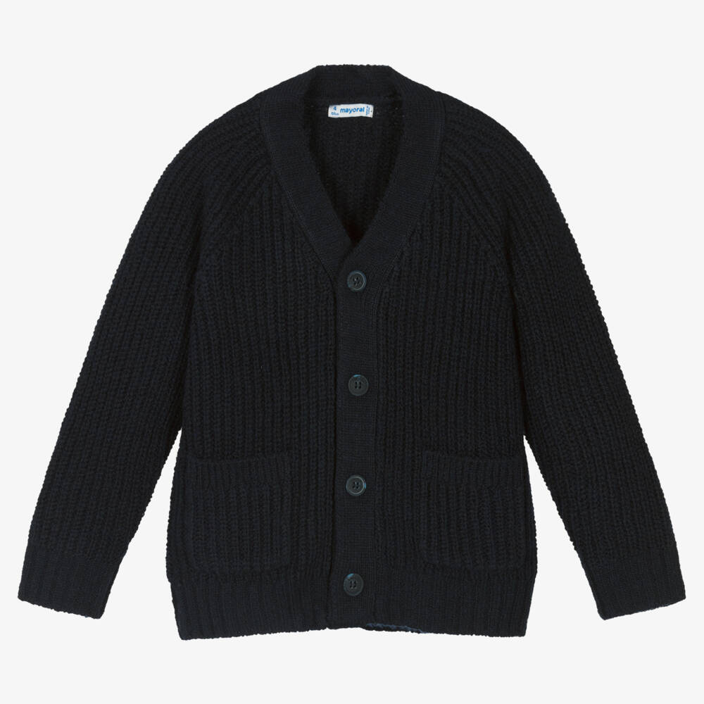 Mayoral-Boys Blue Chunky Knit Cardigan | Childrensalon Outlet