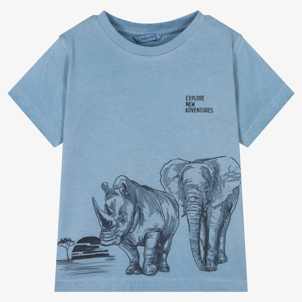 Mayoral - Blaues Baumwoll-T-Shirt mit Tieren | Childrensalon