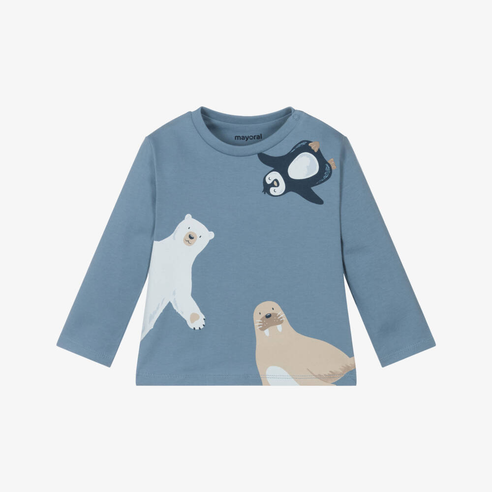 Mayoral-Boys Blue Cotton Animal Top | Childrensalon Outlet