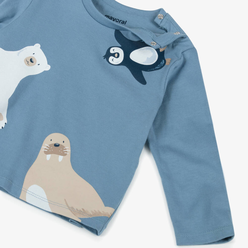 Mayoral-Синий хлопковый топ с животными для мальчиков | Childrensalon Outlet