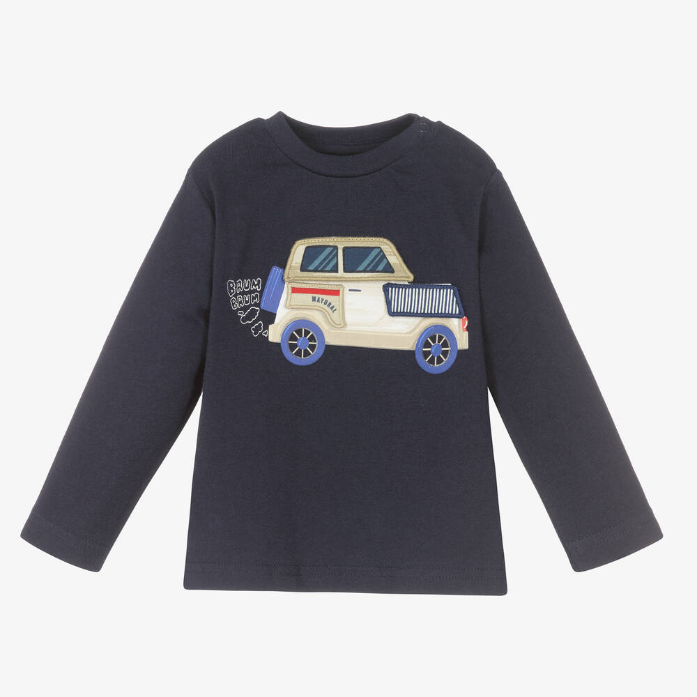 Mayoral - Синий хлопковый топ с машиной для мальчиков | Childrensalon
