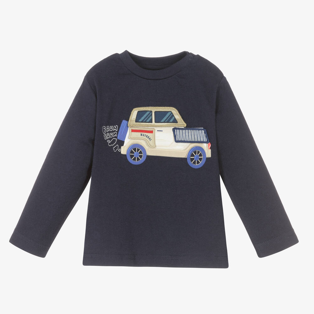 Mayoral-Синий хлопковый топ с машиной для мальчиков | Childrensalon Outlet