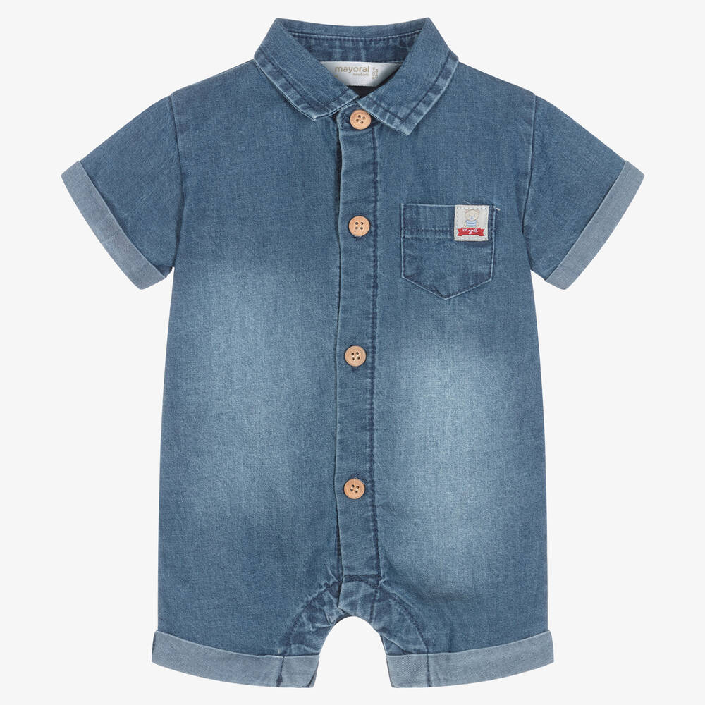 Mayoral - Blauer Chambray-Baumwollspieler | Childrensalon