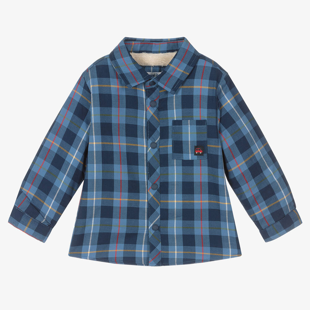 Mayoral - Boys Blue Cotton Check Shacket | Childrensalon