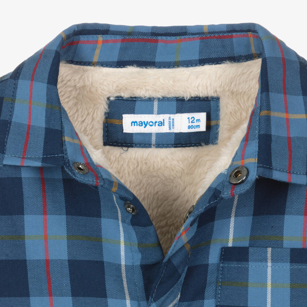 Mayoral-Boys Blue Cotton Check Shacket | Childrensalon Outlet