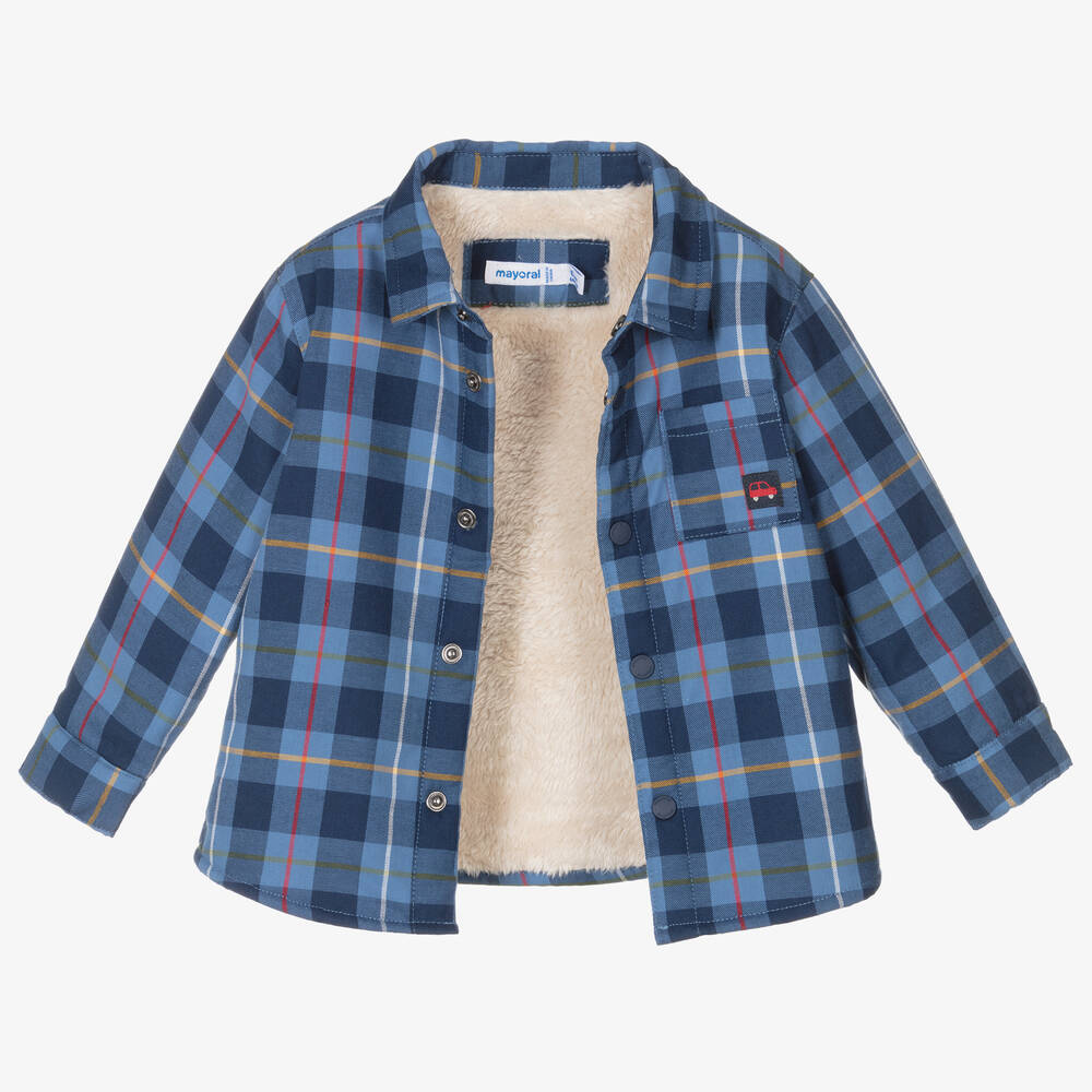 Mayoral-Boys Blue Cotton Check Shacket | Childrensalon Outlet