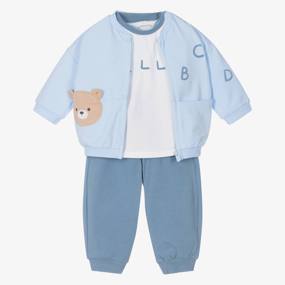 Mayoral Newborn-Boys Blue Cotton Cozy Tracksuit Set | Childrensalon Outlet