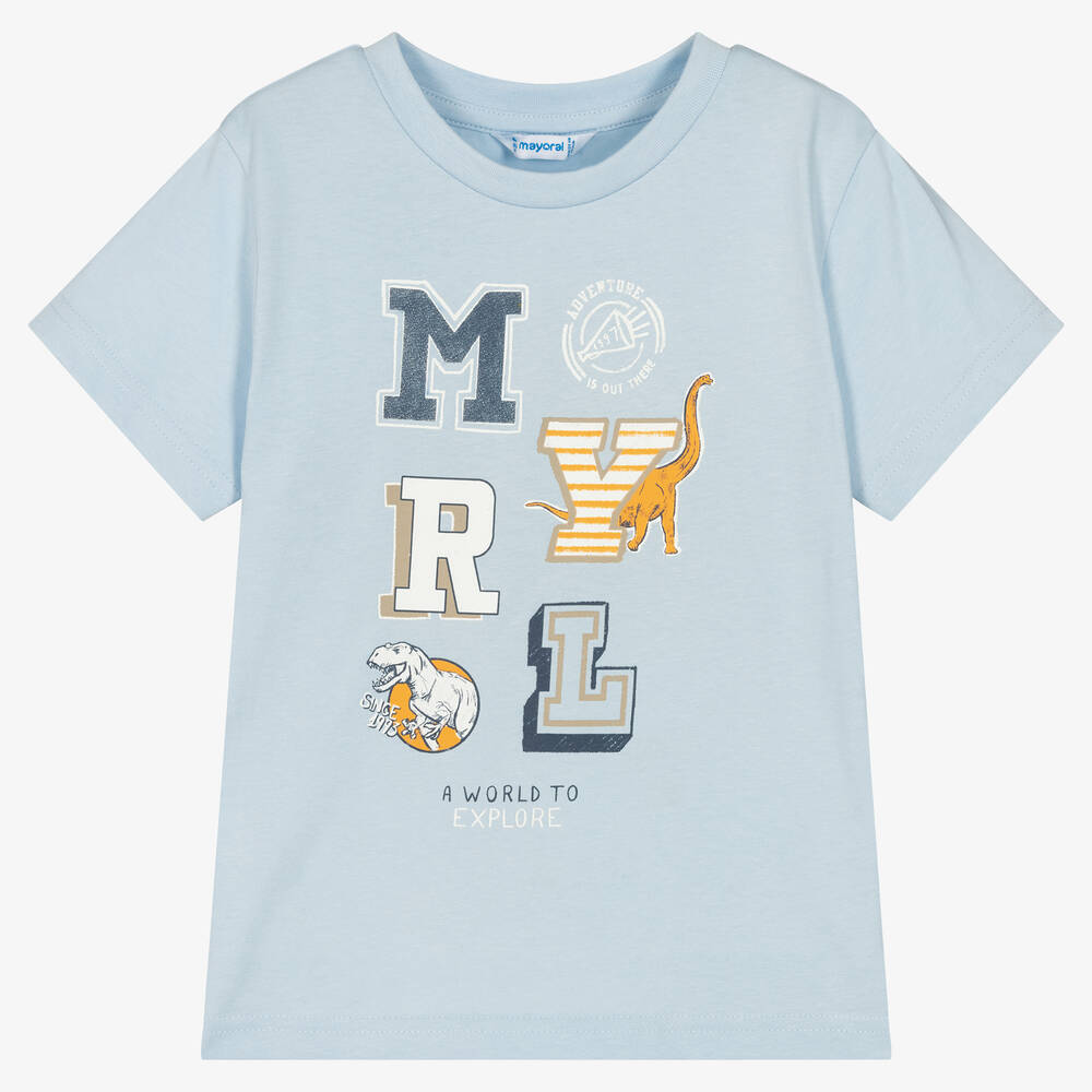 Mayoral - Boys Blue Cotton Dinosaur T-Shirt | Childrensalon