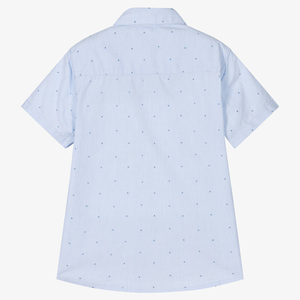 Mayoral-Boys Blue Cotton Dotted Shirt | Childrensalon Outlet