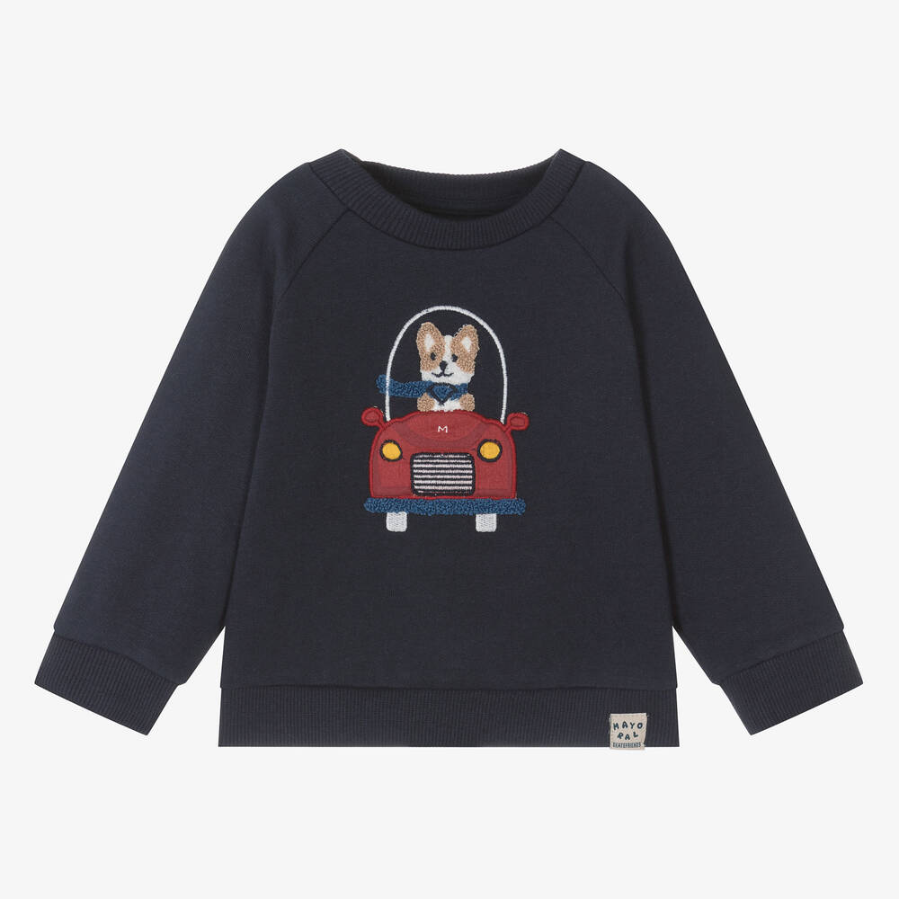 Mayoral - Sweat-shirt coton bleu motif chien | Childrensalon