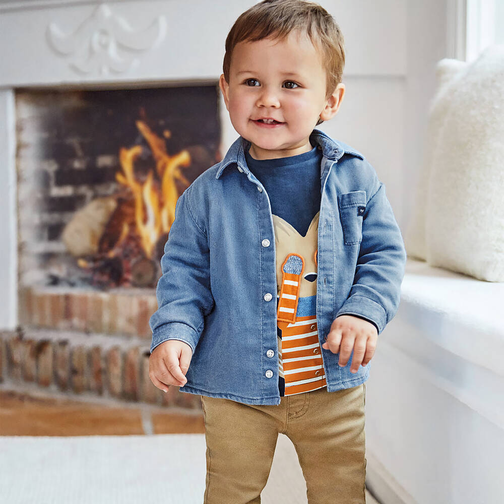 Mayoral-Boys Blue Cotton Fox Print Top | Childrensalon Outlet