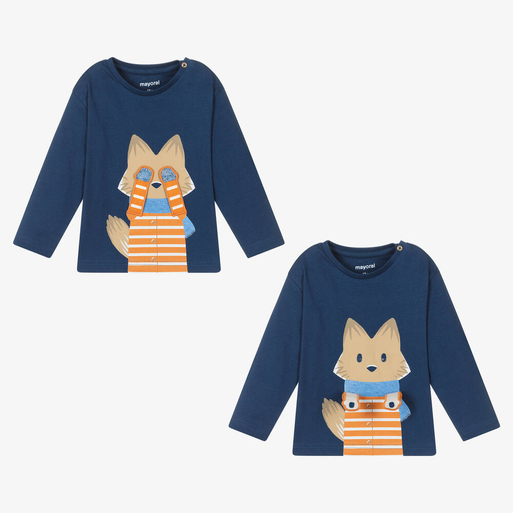 Mayoral-Boys Blue Cotton Fox Print Top | Childrensalon Outlet