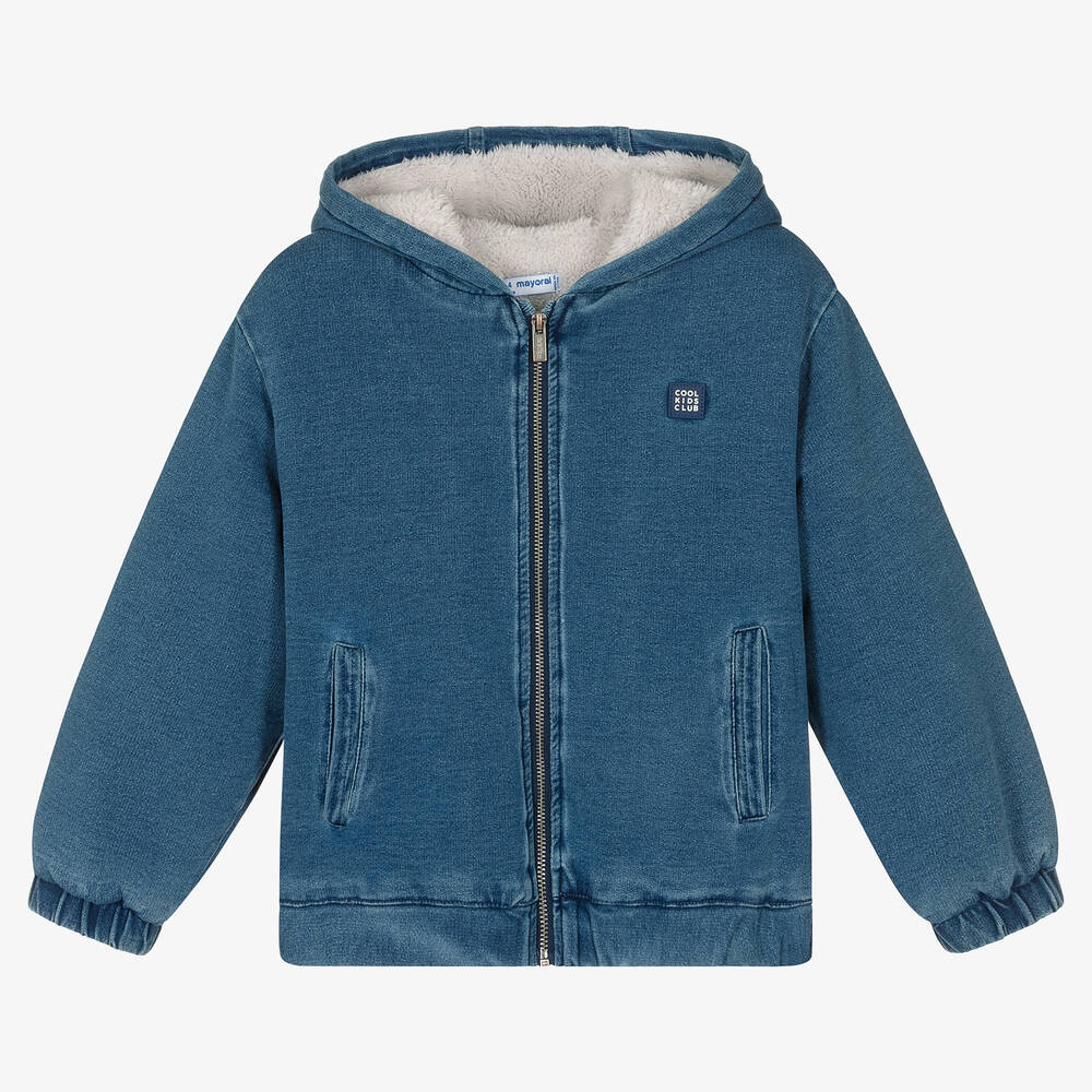 Mayoral - Boys Blue Cotton Hooded Zip-Up Top | Childrensalon