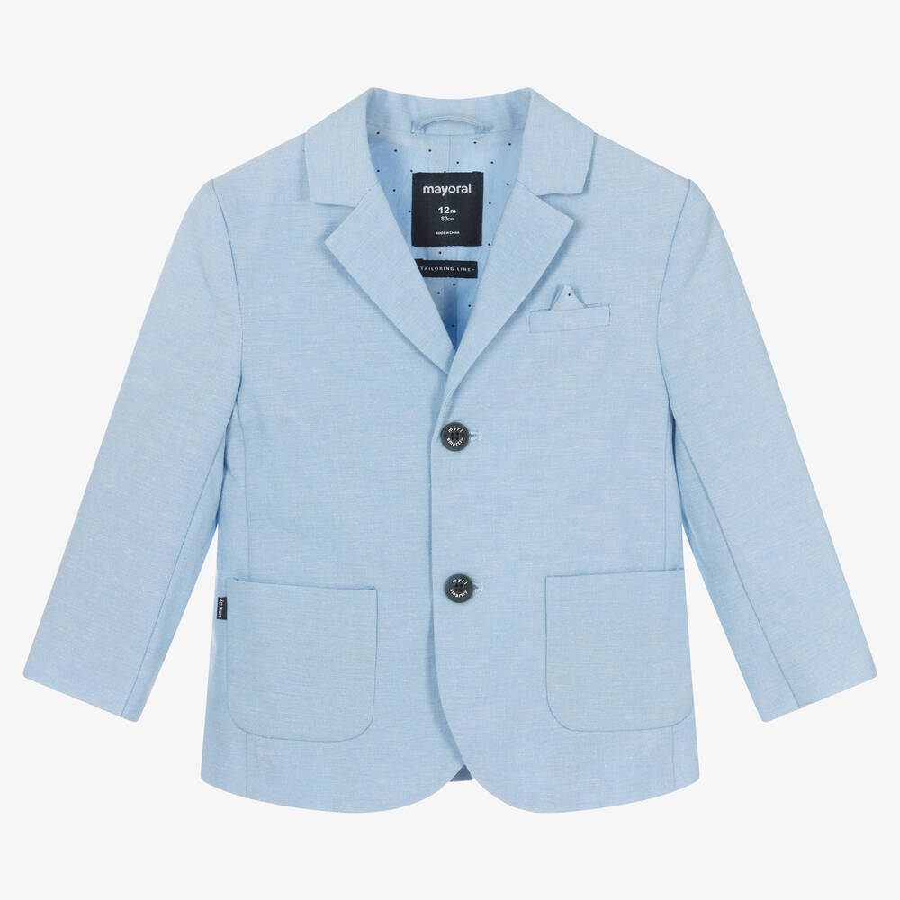 Mayoral - Blazer bleu en coton et lin garçon | Childrensalon