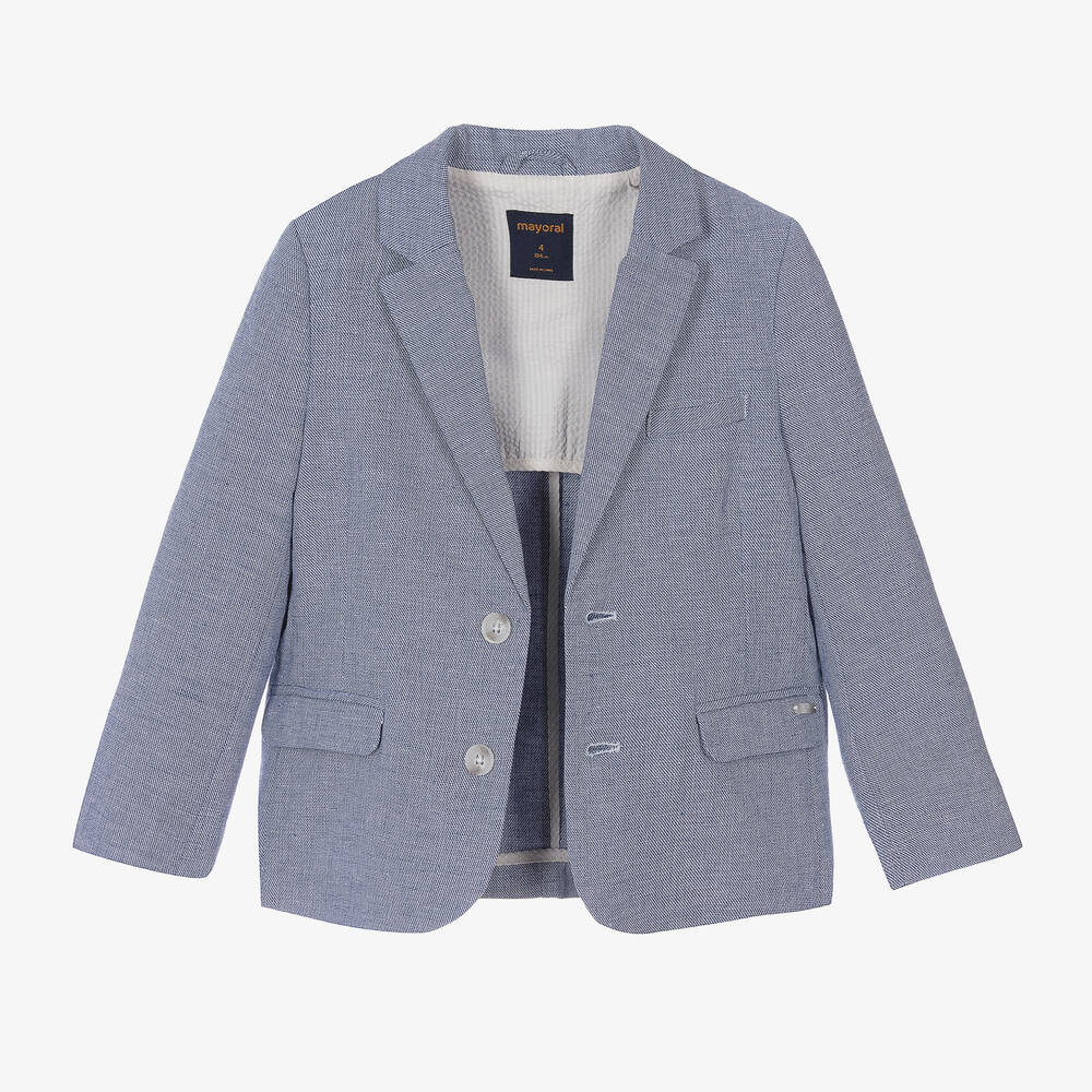 مايورال-جاكيت بلايزر قطن وكتان لون أزرق وأبيض للأولاد | Childrensalon Outlet