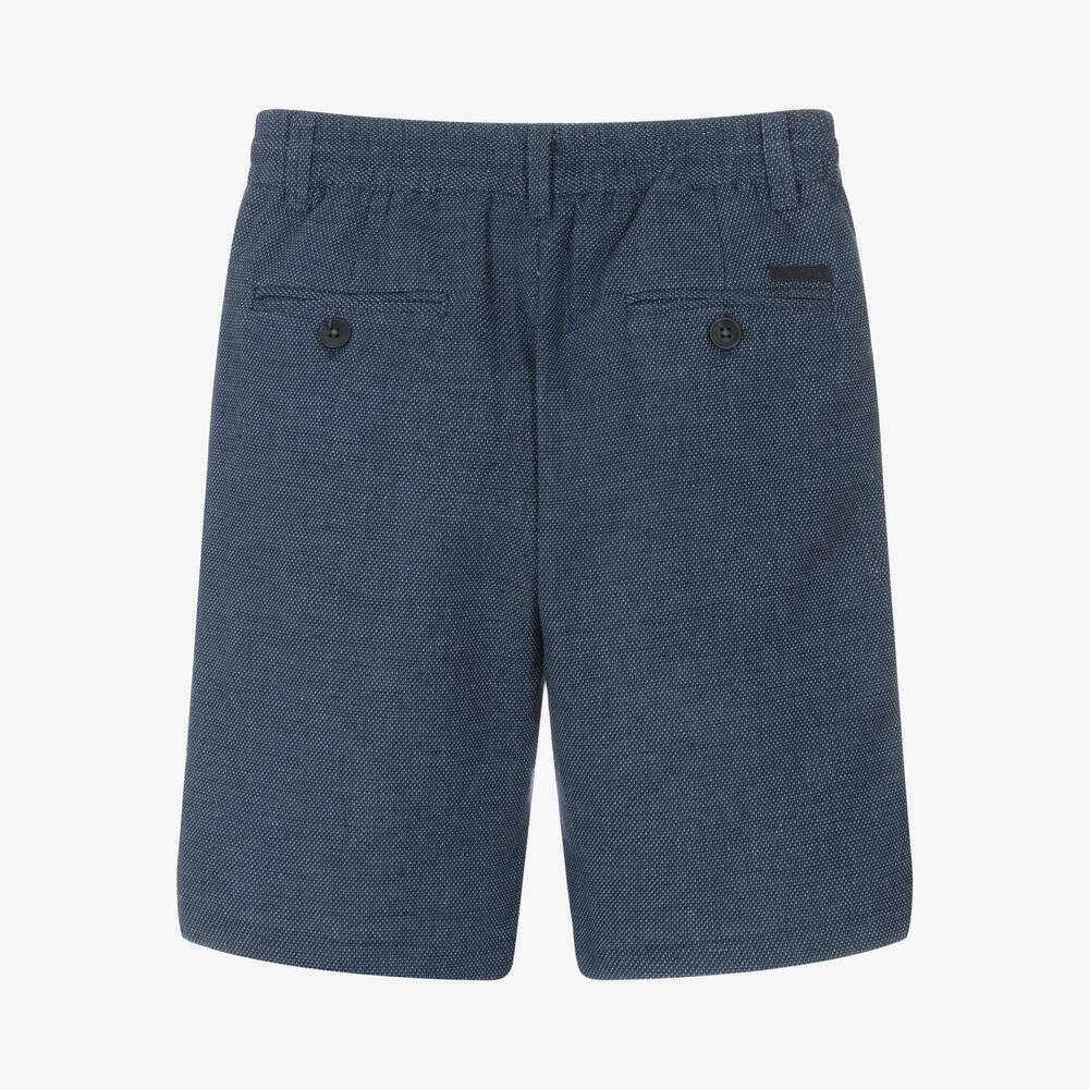 Mayoral Nukutavake-Boys Blue Cotton & Linen Dotted Shorts | Childrensalon Outlet