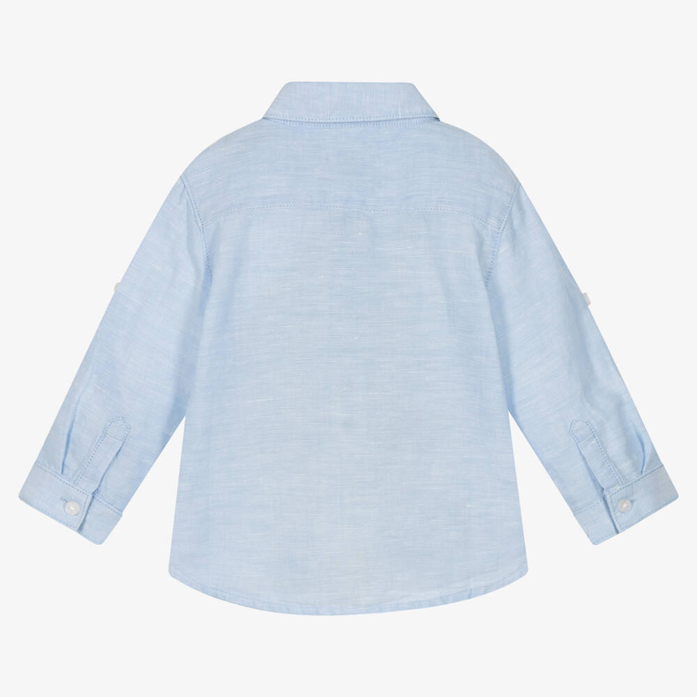 Mayoral-Boys Blue Cotton & Linen Shirt | Childrensalon Outlet