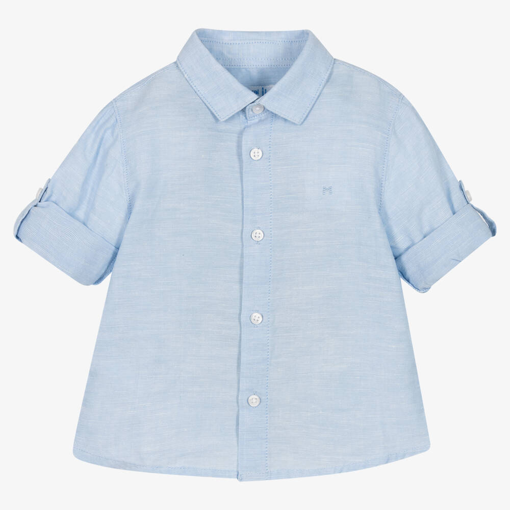 Mayoral-Boys Blue Cotton & Linen Shirt | Childrensalon Outlet