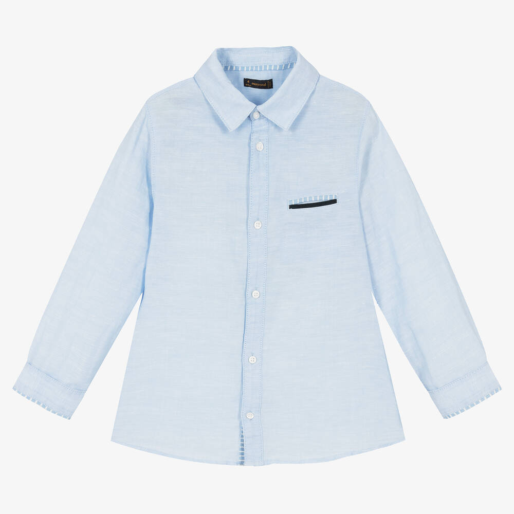 مايورال-قميص قطن وكتان لون أزرق للأولاد | Childrensalon Outlet