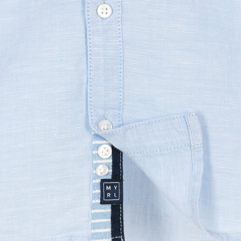 مايورال-قميص قطن وكتان لون أزرق للأولاد | Childrensalon Outlet