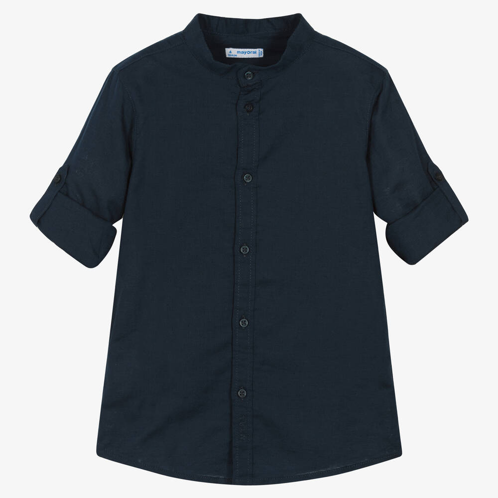 Mayoral - Синяя рубашка из хлопка и льна | Childrensalon