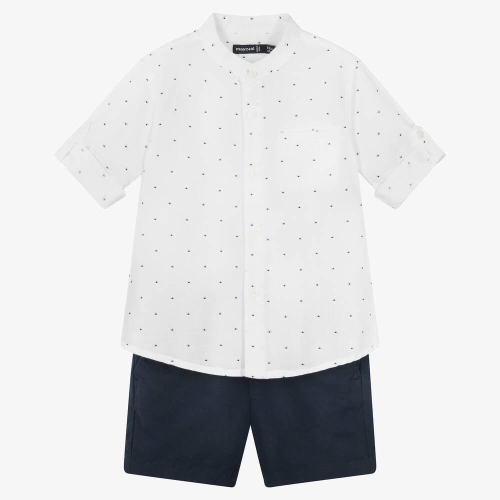 Mayoral-Boys Blue Cotton & Linen Shorts Set | Childrensalon Outlet
