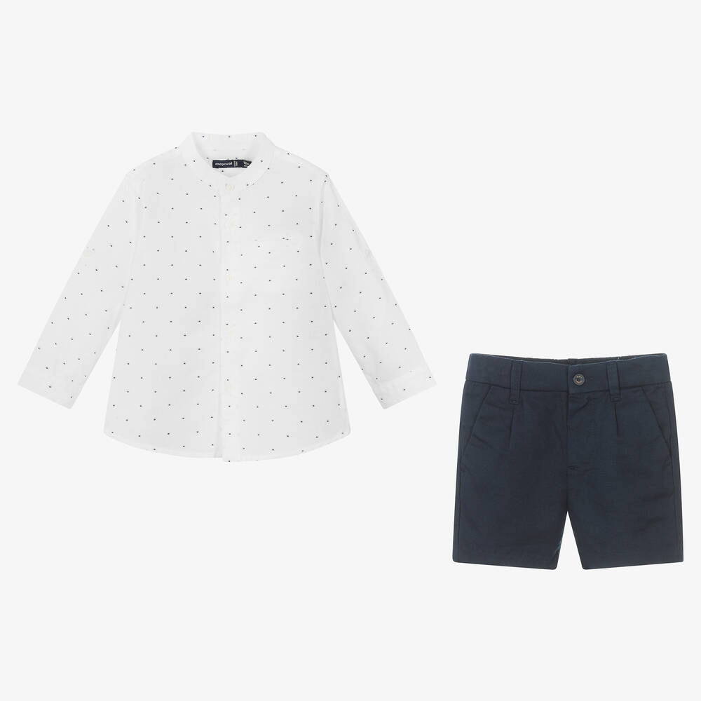 Mayoral-Boys Blue Cotton & Linen Shorts Set | Childrensalon Outlet