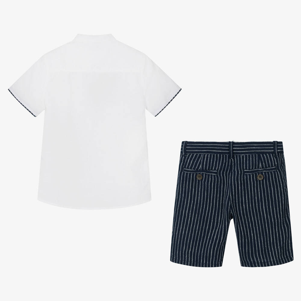 Mayoral-Boys Blue Cotton & Linen Shorts Set | Childrensalon Outlet