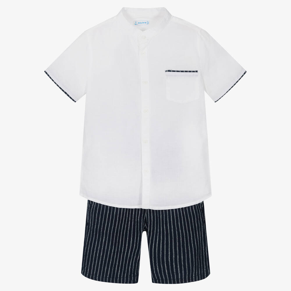 Mayoral - Boys Blue Cotton & Linen Shorts Set | Childrensalon