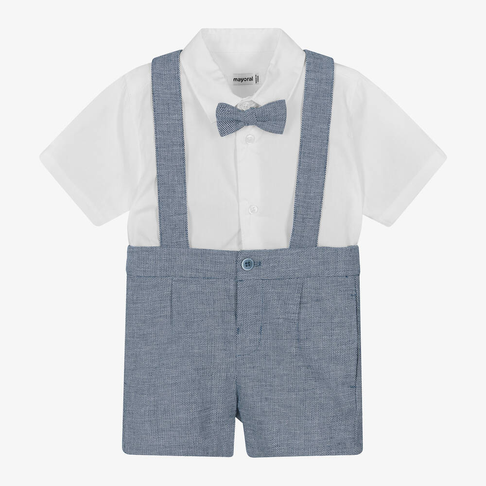 Mayoral-Boys Blue Cotton & Linen Shorts Set | Childrensalon Outlet