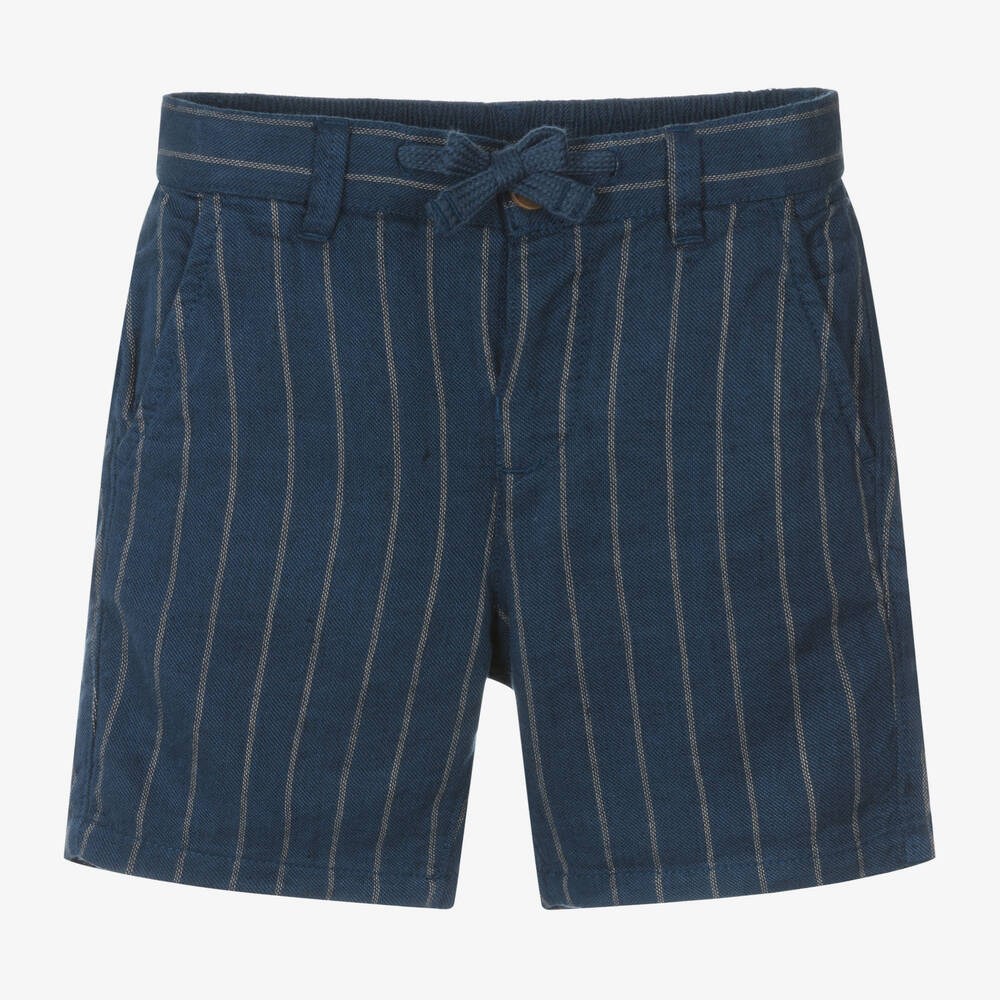 Mayoral-Boys Blue Cotton & Linen Striped Shorts | Childrensalon Outlet