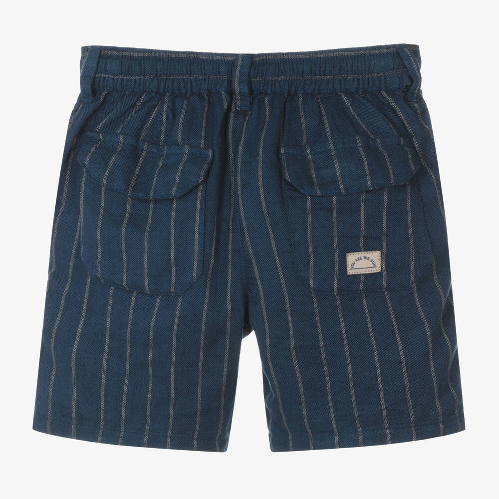 Mayoral-Boys Blue Cotton & Linen Striped Shorts | Childrensalon Outlet