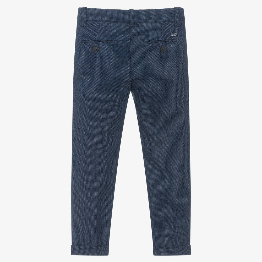 Mayoral-Boys Blue Cotton & Linen Trousers | Childrensalon Outlet