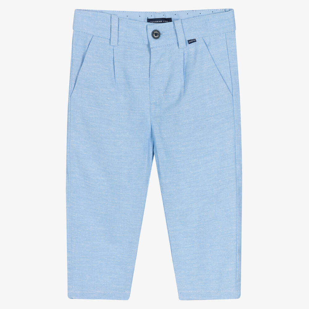 Mayoral - Голубые брюки из хлопка и льна | Childrensalon