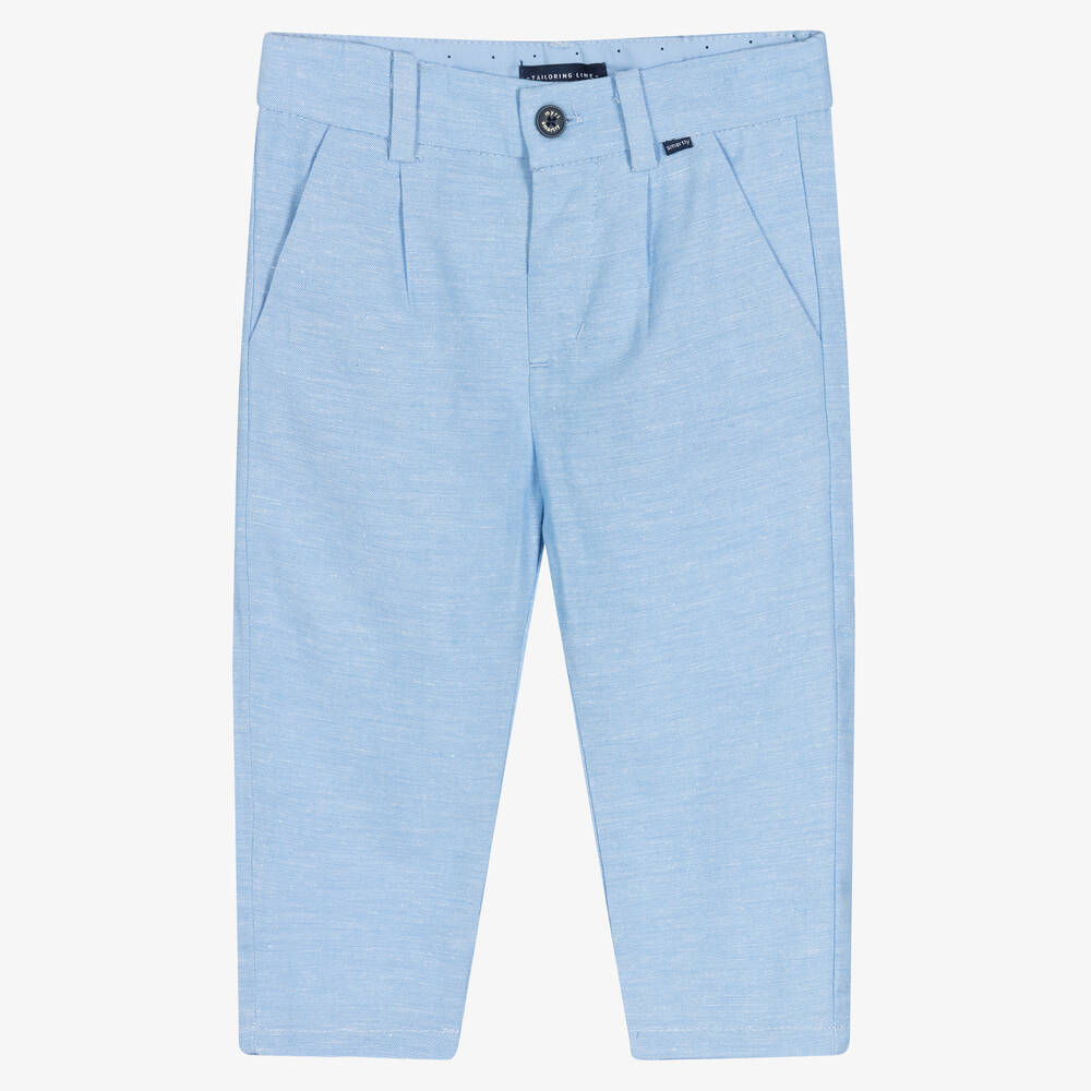 Mayoral Boys Blue Cotton Linen Trousers Childrensalon Outlet