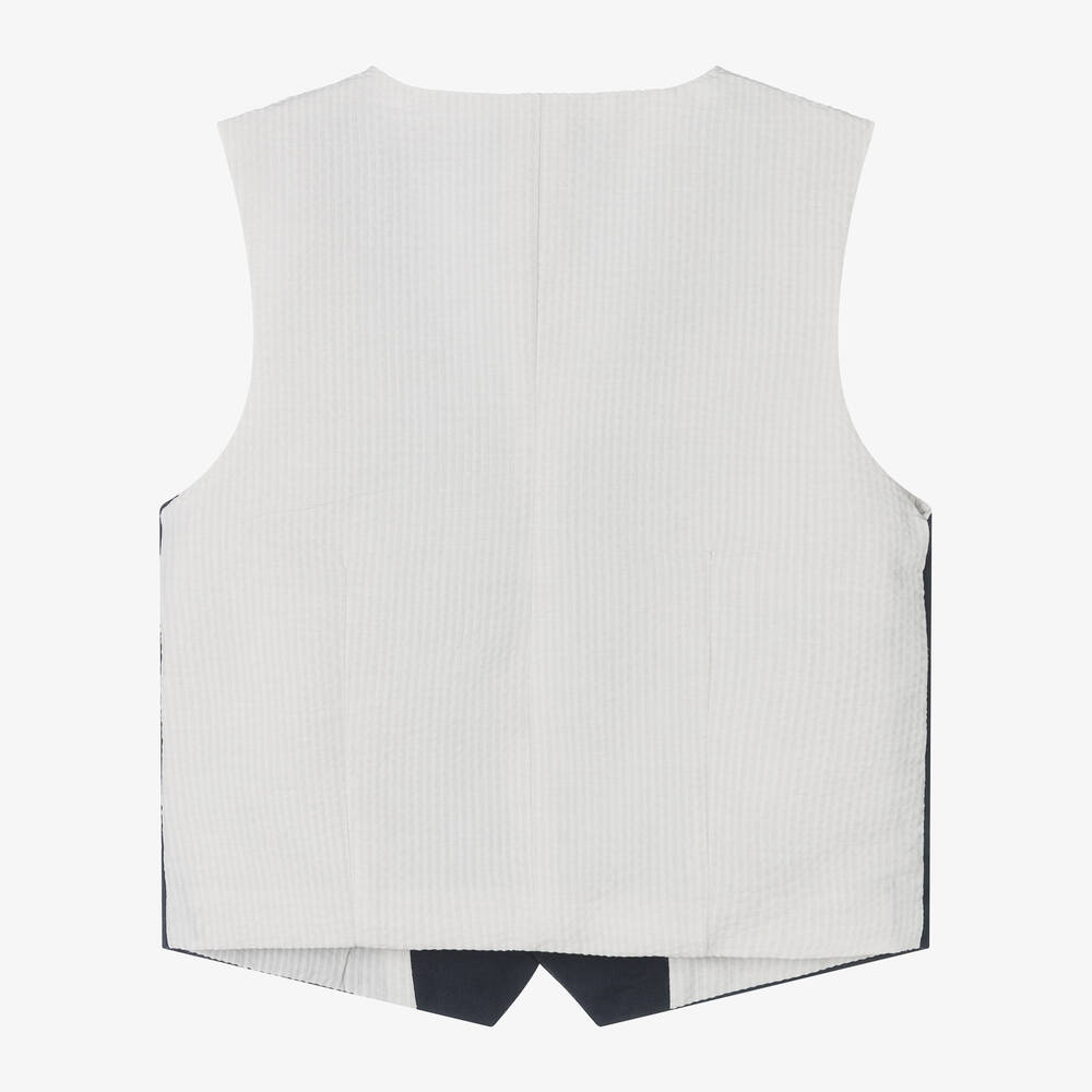 Mayoral-Boys Blue Cotton & Linen Waistcoat | Childrensalon Outlet